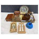 Misc Glass Bells, Butter Mold and Paddle