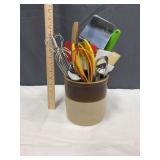 Crock w Kitchen Utensils