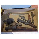 Box of Pipe Wrencher & Draw Knives