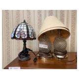 Leaded Glass Lamp & Pair Glass Lamp