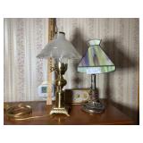 Pair Slate Glass Lamp & Brass Lamp