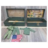 2 G.I. Joe Foot Lockers & Clothes w Dog Tags, Flag