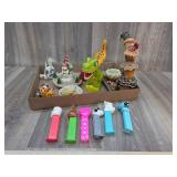 Pez Dispensers,  Yankee Candle Holder & Misc Toys