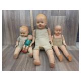 3- Bisque Dolls & Rubber Peter Pan Doll