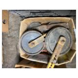 Box of Mower Deck Wheels, Idler Pulleys