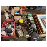 Table with Contents - Paint, Propane tank, battery