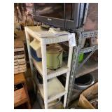 White Plastic Shelf with Contents - tv, crock pot,