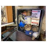 Milk Crate full of oil filters and miscellaneous s