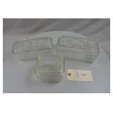 EAPG Glass Ribbed Embossed Lid Dishes