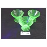 A.H. Uranium Glass Sherbet Dishes Set of 3