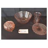 Jeannette Cube Pink Dep. Glass Tri Footed Jar