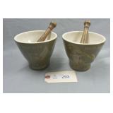 Vintage Schering Ceramic Mortar and Wood Pestles