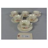 Six Piece Tea Cup Set W/Floral Design
