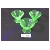 A.H. Uranium Glass Sherbet Dishes Set of 3