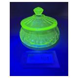A.H. Uranium Glass "Ballerina Pattern" Candy Dis