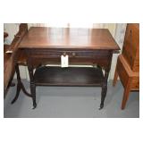 Antique English Jacobean Oak Two Tier End Table