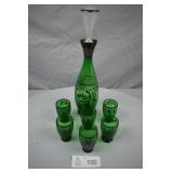 Murano Green Glass Decanter W/6 Cordial Glasses