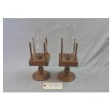Wooden Hurricane Style Pedestal Candle Holders