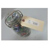 Atlas E-Z  Bale / Glass Lid Mason Jar of Marbles