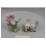 Porcelain Hummingbird and love bird figurines