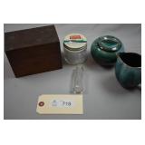 Blue Mountain Pottery Green Drip Glaze Cream & Sug