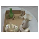 Moss Rose Oil lamp, Vintage Green Glass