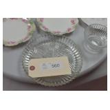 Misc. China dessert plates and clear glass relish