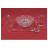 Clear Glass Horse Figurines & Glass Bowl & Ladle