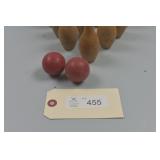 Antique Set of Wooden Bowling Pins and two balls