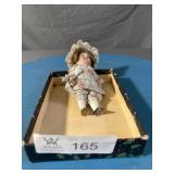 Vintage Porcelain Jointed Doll w/Pillow