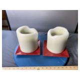 2 Three Wick Candles  6"H on Plates "Trilogy Ess