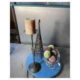Candle Metal Stand, Wire Basket w Crusted Apples &