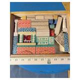 Vintage Wooden House Building Block Set (lid dmg)