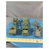 4 pcs; 3 Metal Dinky Toys, Army Lowboy
