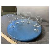 6 Wine One Etched w "W"  2 Larger Glasses