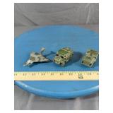 3 pcs; 2 Metal Dinky Toys, 1 plastic Jeep