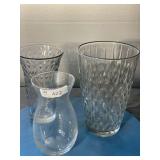 3 Glass Vases 10", 9" & 8"