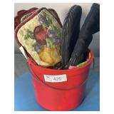 Bucket of Pot Holders and Gloves & Trivets