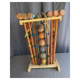 Vintage Wooden Croquet Set with Stand Mallets Ball
