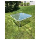 Vintage Green Metal Outdoor Patio Table With Glass