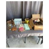 Mixed Lot of Painting Supplies and Decorative Glas