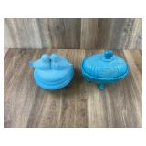 Blue Opaline Glass Lidded Dishes Two Piece Set