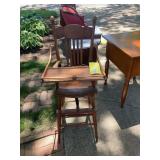 Antique Wooden High Chair With Flip Over Tray