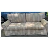 Vintage Striped Fabric Couch With Rolled Arms