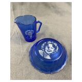 Shirley Temple Cobalt Blue Glass Bowl And Pitcher
