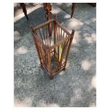 Antique Oak Spindle Umbrella Stand With Drip Pan