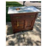 Antique Walnut Washstand Commode Cabinet With Marb