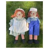 Vintage Raggedy Ann and Andy Large Cloth Dolls Set