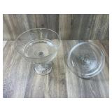 Vintage Clear Pressed Glass Covered Pedestal Compo