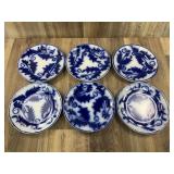 Flow Blue Leaf Pattern Plates Set of Six